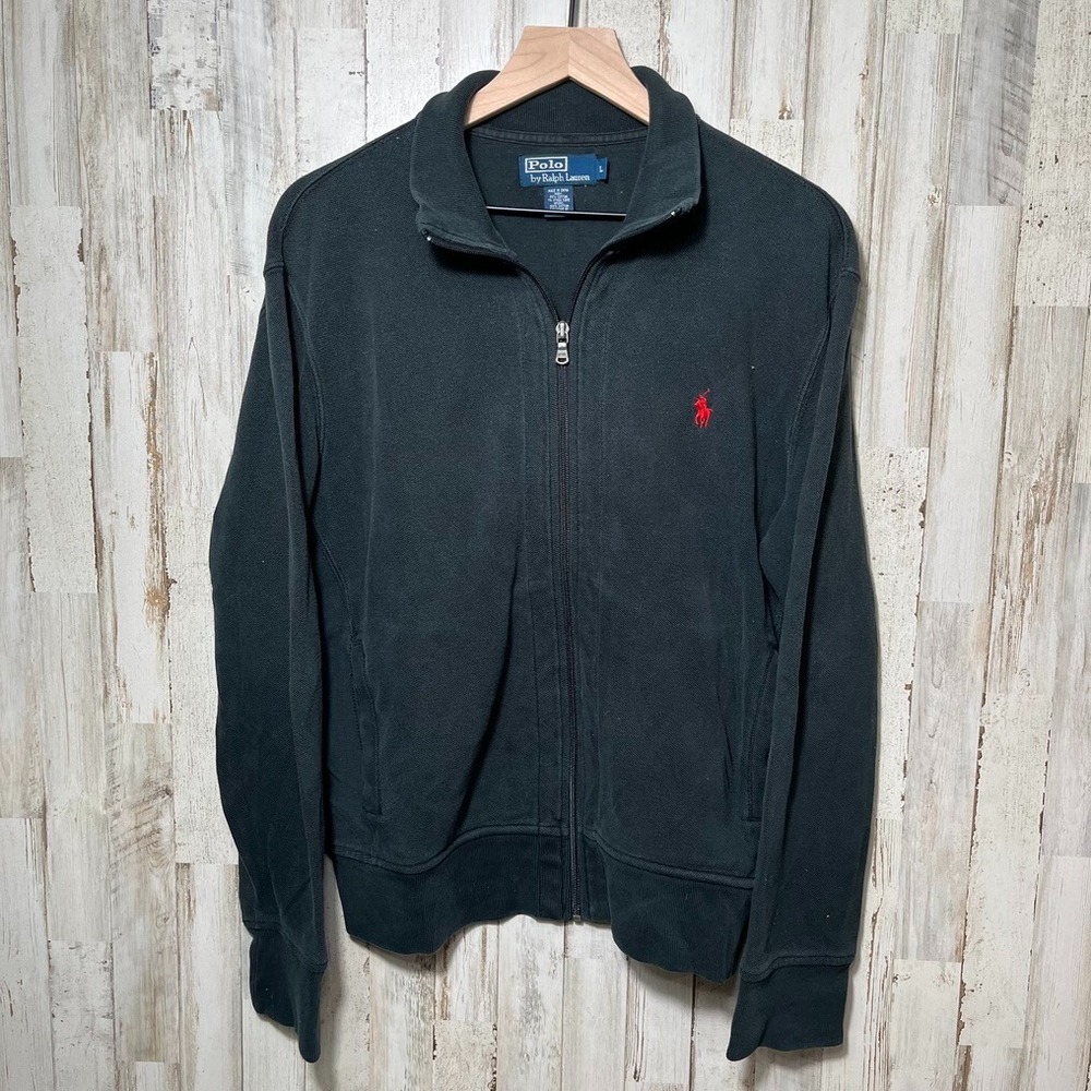 Vintage Polo Ralph Lauren Knit‎ Sweater Black Full Zip Faded Mens Size Large